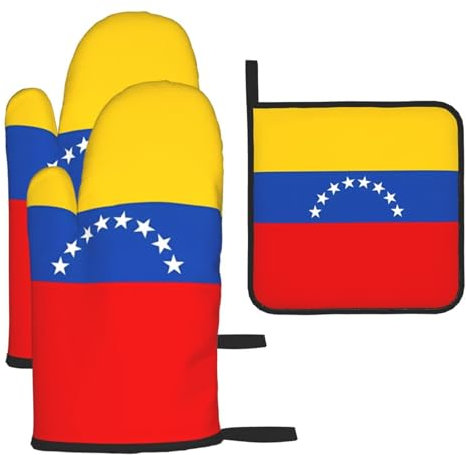 YYHHAOFA Lot de 3 gants de cuisine imperméables et durables pour four et manique pour isolation thermique Motif drapeau du Venezuela