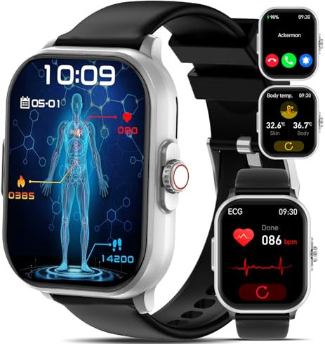 YYKY 2025 Nuevo Reloj Inteligente con 𝐆𝐥𝐮𝐜𝐞𝐦𝐢𝐚/ECG+HRV, 2.01 Smartwatch con 24H Pulsómetro/Oxímetro/Presión/Presión Arterial/Sueño, 100+ Modos Deportivos Pulsera Actividad para Android iOS