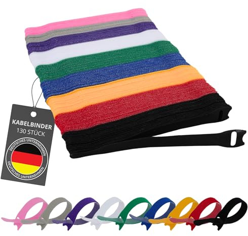 V VEJK® 130 Stück Wiederverschließbare Kabelbinder aus Nylon | wiederverwendbare kabelbinder | Bestes Kabelmanagement, egal ob zu Hause oder im Büro. (9 Farben)