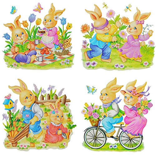 alles-meine.de GmbH 1 Stück Fensterbild - Osterhasen - mit Glitzer - Fenstersticker Ostern - statisch haftend - Aufkleber selbstklebend wiederverwendbar - Frühling - Hasen ..