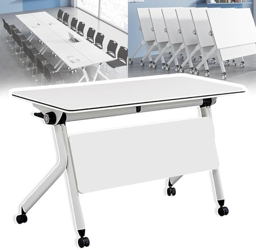 EAHKMETQ Klappbarer Konferenztisch, Faltbarer Konferenzraum, Schulungsraum, mobiler Klapp-Schulungstisch, großer rechteckiger Besprechungs- und Seminartisch mit Rollen, rechteckiger modular