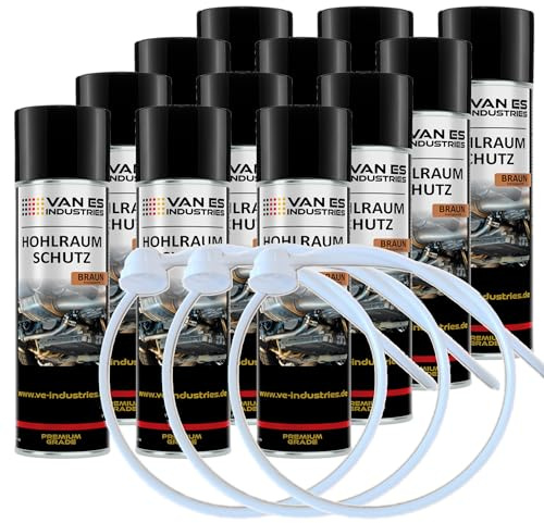 Van ES Industries 12x Hohlraumschutz braun Hohlraumversiegelung Spray 500ml Wachs + 60cm Sonde