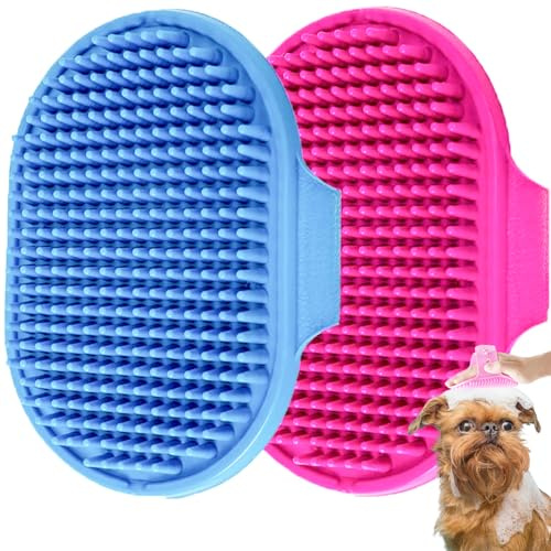 2 Pack Premium Soft Silicone Pet Bath Brush for Dogs and Cats - Adjustable Handle Grooming Tool for Wet & Dry Hair - Deshedding & Massaging