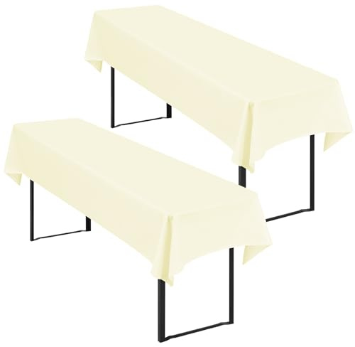Showgeous 2 Stück Biertisch-Tischdecken für Bierzeltgarnitur, Beige | 250 x 100cm, Blickdichte, waschbare Polyester-Tischdecken für 50 und 70 cm breite Biertische und Bierzeltgarnituren
