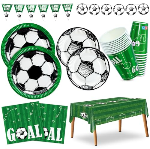 BFB Football Assiettes à dessert, Assiettes à dîner, Serviettes et Gobelets, Nappe jetable Vaisselle pour fête