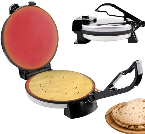 Machine Tortillas Électrique 1800 W, avec Cuisson Double Face Et Voyant Lumineux, Presse Tortillas, Revêtement Antiadhésif, Poignée Anti-brûlure, pour Pain Naan Tortillas