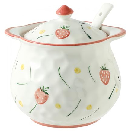 Dowbom Grand sucrier avec couvercle et cuillère, pot à sucre en porcelaine motif fleur, pot à sel (B)