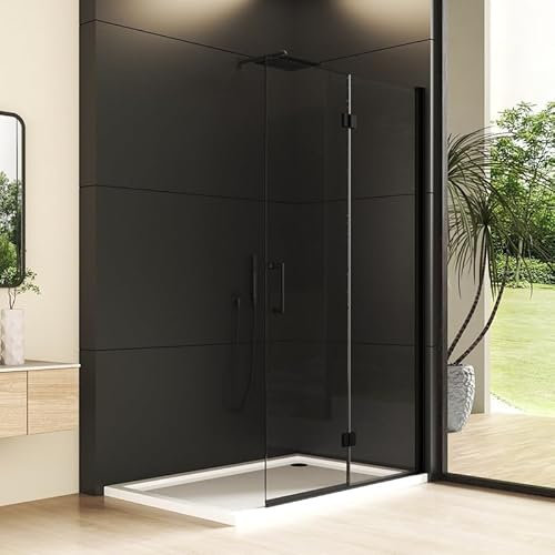 Goezes 120x195cm Walk in Duschwand Schwarz Faltbar, Glas Walk-in Falttür Duschabtrennung Walk-In Dusche aus 6mm ESG Nano Sicherheitsglas, Dusche Duschtür Höhe 195cm