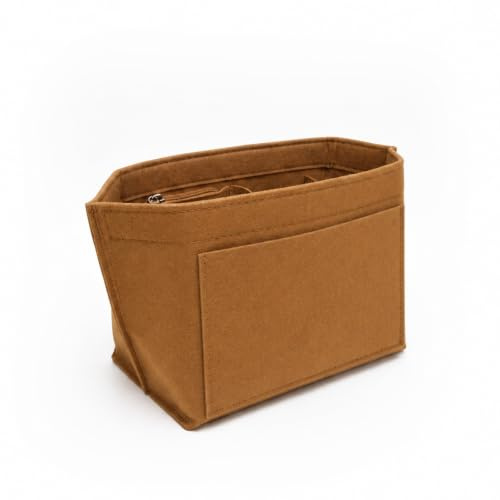 lumanothy Organiseur de sac en feutre avec compartiments, Marron, L | Feutre de laine doux, 5 compartiments intérieurs, poche zippée fixe, format polyvalent, changement rapide