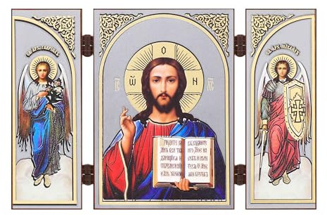 NKlaus Triptychon christliche Ikone Holz, 13x8x0, 6cm Jesus Reise, 1 Stück | Reisealtar; Jesus Christus