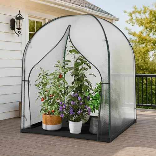 SUNYRISY Gewächshaus Klein Überwinterungszelt für Pflanzen, 3-lagige Blasenfilm Tomatengewächshaus Foliengewächshaus für Balkon, Garten, mit Wasserdicht Bodenplane, L 150 x B 150 x H 190 cm