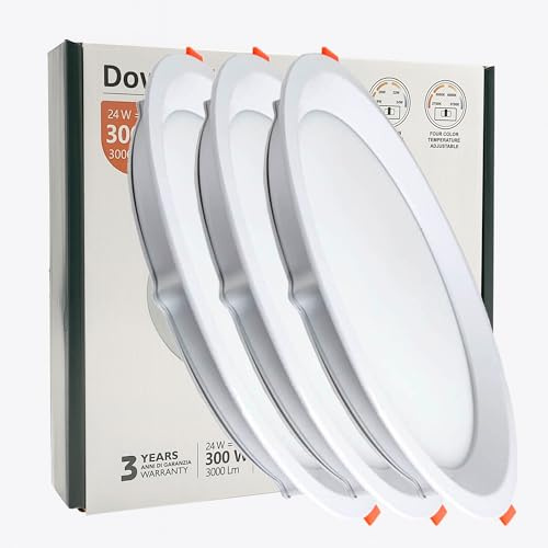FactorLED Pack x3 Downlight LED Techo Empotrable Circular, 225mm 24W (300W), Panel Redondo Empotrado, URG17, Potencia Regulable, Luz Seleccionable 3000K-4000K-5700K (CCT) (3, Ø225mm)