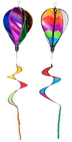 AKOOSY 2 pièces Moulin à Vent Montgolfière Coloré Suspendu pour Extérieur Décoration Spirale Attrayante pour Jardin Cour Pelouse Fête et Aménagement Extérieur Lot