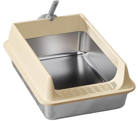 Bac à Litière en Acier Inoxydable - Bacs à Litière Semi-Fermés pour Chat | Plateau à Bords Hauts avec Pelle, Toilettes pour Chaton pour Intérieur Maison Balcon Appartement Arrière-Cour
