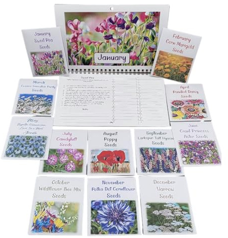 Blooming Memories Seed Calendar 2026 - Gardening Gifts for Women & Men | 12 Non-GMO Flower Seeds Packs in Botanical Gift Box | Gardening Gifts for Christmas | 2026 Calendar