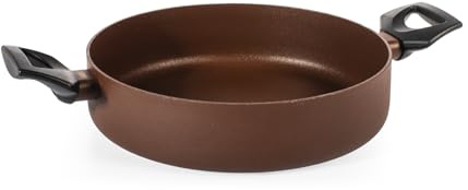 H&H Tegame 2 Manici Ground Ø24 cm Marrone in Alluminio – Rivestimento Antiaderente Pfluon, Fondo per Induzione, Superficie Ruvida per Cottura Uniforme