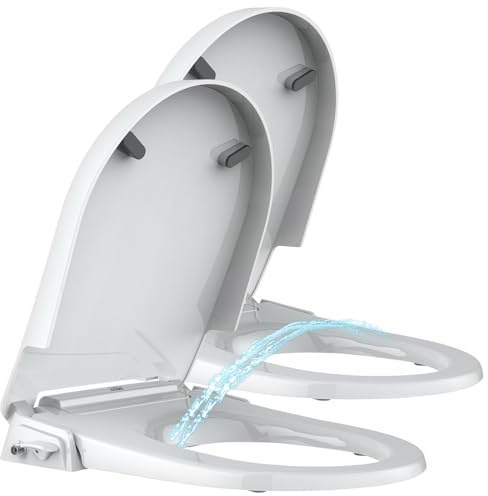 BadeStern WC Aufsatz: 2er-Set Bidet-Toilettensitz mit Doppeldüsen, Absenkautomatik, D-Form (Bidet WC Sitz, Aufsatz, Dusche nachrüsten)