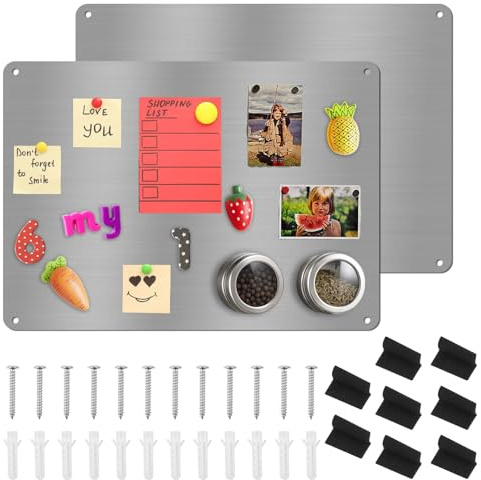 Magnetic Board for Wall,42 x 30cm Fridge Magnet Board,Stainless Steel Magnet Display Boards to Notes Photos Spice Jars,Thin Magnetic Notice Boards for Kitchen Home Office