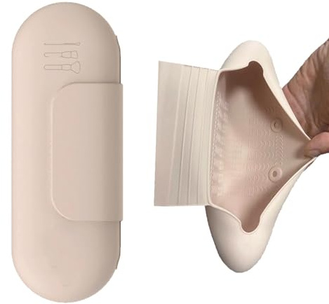 ZXTGBQ Étui à Pinceau de Maquillage en Silicone Rangement de Maquillage Portable Fermeture Magnétiquepour, pour Les Voyages Pinceaux de Maquillage Trousse pour Femmes (Kaki)