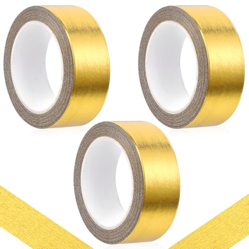 WJIAAA 3 rollos de cinta adhesiva dorada Washi Tape, 15 mm x 10 m, cinta decorativa dorada para álbumes de recortes, envoltura de regalos y manualidades, autoadhesivo y fácil de rasgar