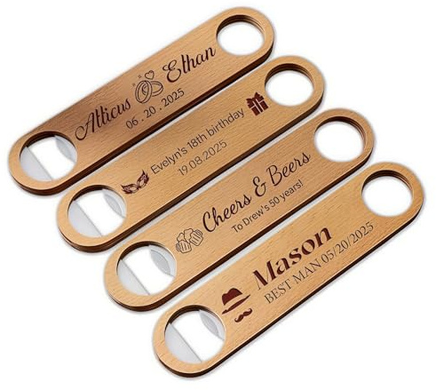 Apribottiglie Da Birra In Legno Personalizzati, Apribottiglie Con Nome Personalizzato Inciso, Accessori For Bar E Ristoranti, Bomboniere For Testimoni Dello Sposo(2pcs)