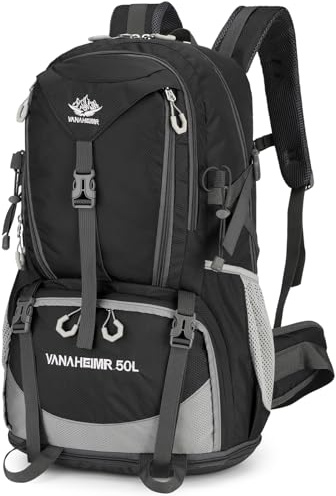 Outplea 45L Erweiterbare Wanderrucksack Herren Damen, Wasserdicht Trekkingrucksack, Groß Reiserucksack für Outdoor Camping Backpacking, Schwarz