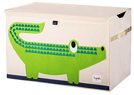 3 Sprouts, Baule Portagiochi Realizzato in Poliestere, Ideale per Contenere e Organizzare Oggetti e Giochi, Cesta Giochi Bambini Decorata con Coccodrillo Verde, 61x37x38 cm