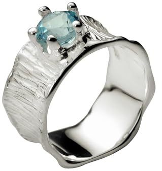 SILBERMOOS dam bandring blå topas ring med blå topas lotusbladsstruktur 925 sterlingsilver, Sterlingsilver, Topas
