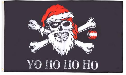 AZ FLAG Drapeau Père Noël Pirate 90x60 cm Polyester 100D 2 Œillets | Usage intérieur et extérieur Drapeau décoratif Merry Christmas coutures doubles et bords renforcés avec œillets métalliques