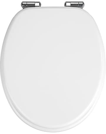 WENKO WC-Sitz Mod. Urbino, Toilettensitz mit Easy-Close Absenkautomatik, WC-Deckel für sanftes Deckelschließen mit rostfreier Hygienebefestigung, aus MDF, FSC® zertifiziert, 36 x 42,5 cm, Weiß