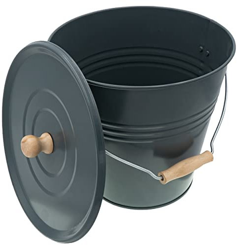 HRB Zinkeimer Ascheeimer mit Deckel grau 12 Liter ideale Kamin Zubehör Erweiterung, Eimer zur Lagerung von heißer und kalter Asche