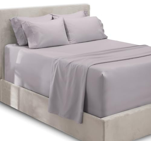 Hearth & Harbor Fits Mattress up to 21, Double Brushed Bedding Sheets & Pillowcases, Microfiber, Light Lavender, Queen