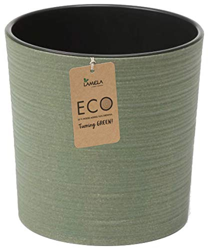 Muddy Hands Eco Friendly Chisel Plant Pot Indoor Home Outdoor Garden Square Flower Planter - Made from Recycled Plastic & Wood (Medium Round, Green)