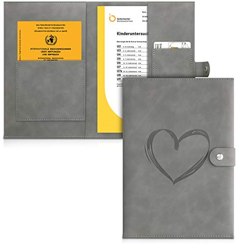 kwmobile Kunstleder Hülle für deutsches Untersuchungsheft - U-Heft Hülle und Impfpass Hülle - extra Fächer - Cover Herz Brush Grau