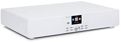 AUNA Stealth Base - Connect Soundbase, 2x15 W + 30 W RMS, Radio Web/DAB+/FM, Bluetooth, AirMusic Control App, Display LC da 2,8, Porta USB, Ingresso Line, Bianco