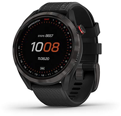 Garmin Approach S42, GPS Golf Smartwatch, Lightweight with 1.2 Touchscreen, 42k+ Preloaded Courses, Gunmetal Ceramic Bezel and Black Silicone Band, 010-02572-10 (Renewed)