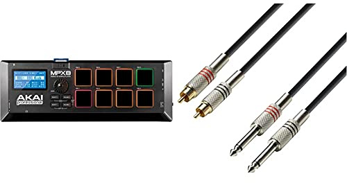 AKAI Professional MPX8 - Portabler Sample Pad Controller mit 8 Performance Ready Pads & On Board SD Kartenslot & Adam Hall Cables K3TPC0100 Audiokabel 2 x Cinch male auf 2 x 6,3mm Klinke mono 1m