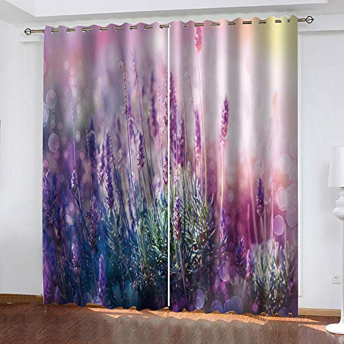 GDYRBY Blickdichter Vorhang Schlafzimmer Verdunkelungsvorhang Wohnzimmer Kinderzimmer Wärmedämmvorhang Fensterdekoration 3D Hd Druck Traum Lavendel Druck Muster Gardinen Mit Ösen 220X210cm(HxB)
