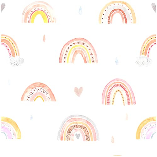unigoos Aquarell-Regenbogen-Tapete, zum Abziehen und Aufkleben, niedlich, entfernbar, Vinyl, selbstklebendes buntes Kontaktpapier für Kinderzimmer, Schrank, DIY-Dekoration, 45 x 299,7 cm