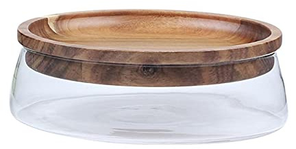 Bol de Service Bol en verre avec plaque de bois Fruit Noix Séché Boîte de rangement Conteneur Plateau de fruits for la préparation de repas, Stockage alimentaire, Bols de service Saladier Verre