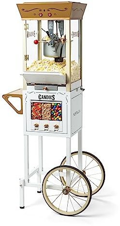 Vintage 8 Ounce Professional Popcorn and Dispensing Cart, Makes Up to 32 Cups, Three Storage Dispensers for Kernels, Candy, Nuts, Chocolate, Measuring Spoons and -Scoop Included