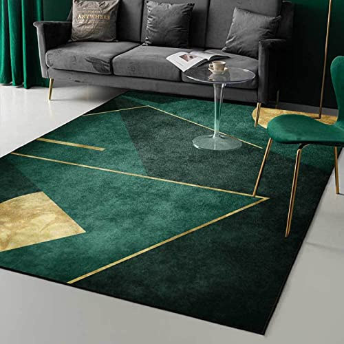 makeups1 Designer Rug Grande Tapis Émeraude Vert Foncé Simple Or Géométrique Lavable Durable Grande Déco Salon Chambre Maison Tapis 80 x 150 cm