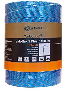 1000 m Gallagher Weidezaunlitze Vidoflex 9 TurboLine (blau) - Elektrozaun Litze - Geeignet für Rehe & Hirsche, Schweine, Wildschweine, Wölfe - UV-stabil und verdrehsicher - Ausgezeichnete Sichtbarkeit