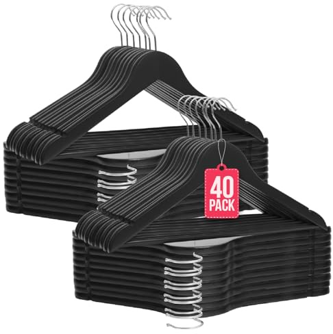 Perchas de Madera Negras con Garra Pack 40 COM-FORT HOUSE | Gancho giratorio inoxidable, Madera maciza, Sujeción firme para trajes