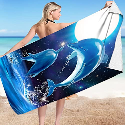 JXSMYT Strandtuch Microfaser,Große Strandtücher Badetuch Schnell Trocknend Wasseraufnahme,Delfin Handtuch Kinder Mädchen Junge,Kuscheldecke (A5,70x140cm)