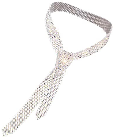 luchike 2 Stück Damen Glitzer Strass Krawatte Schal 125 cm dünn dünn lang Halstuch Mode Mädchen Choker Halskette Krawatte, Weiße Strasssteine, One size