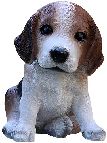 OWIEN 5,9 große Beagle-Hündchen-Statue, Mini-Hunde-Gartenskulptur, Harz, realistische Hundefigur, Tiermodell, Desktop-Dekor (Color : Multi-Colored, Size : 4.3x5.9x5.9)