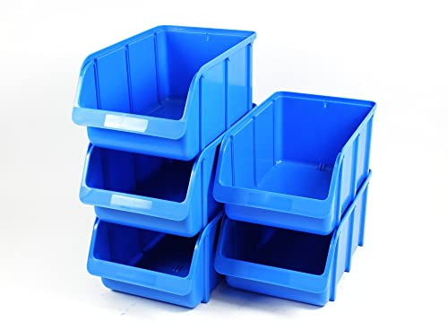X-Parts 5 x Sichtboxen Stapelboxen aus Polypropylen PP Größe 4 Beständigkeit gegen Fette Harze Laugen Öle und Säuren stapelbar blau 207x155x332 mm für Werkstatt Garage Lager 1099292