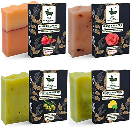 Miss Savon - Vegan & Plastikfreies Festes Shampoo und Seifen Set - Natürliches Duschgel & Gesichtspflege, Feuchtigkeitsspendend (KleoPatra`s Liebe)