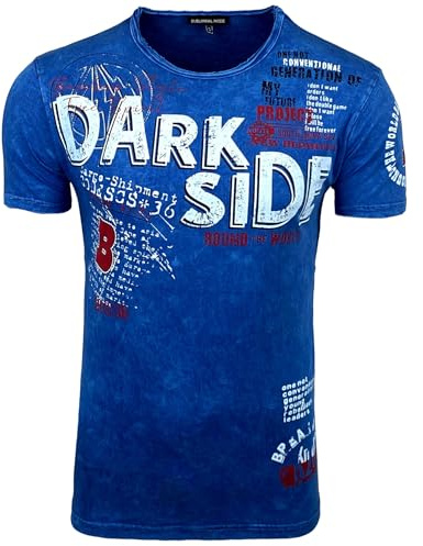 Subliminal Mode T-Shirt da Uomo in Cotone con Scollo con Rotondo Manica Corta Stile Moderno/Vintage Lavato - Stampa Unica - Taglio Classico BX146 - Jeans Blu XXL